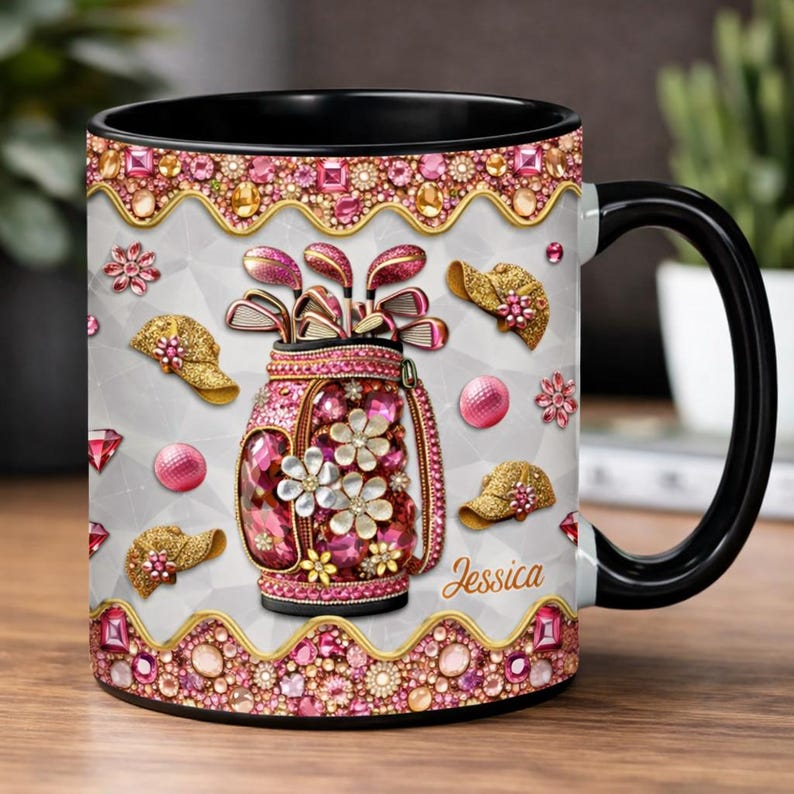 Personalized Golf Mug With Name, Floral Mason Jar Coffee Mug, Women Golfer Gift, Custom Name Mug, Cute Golf Lover Cup