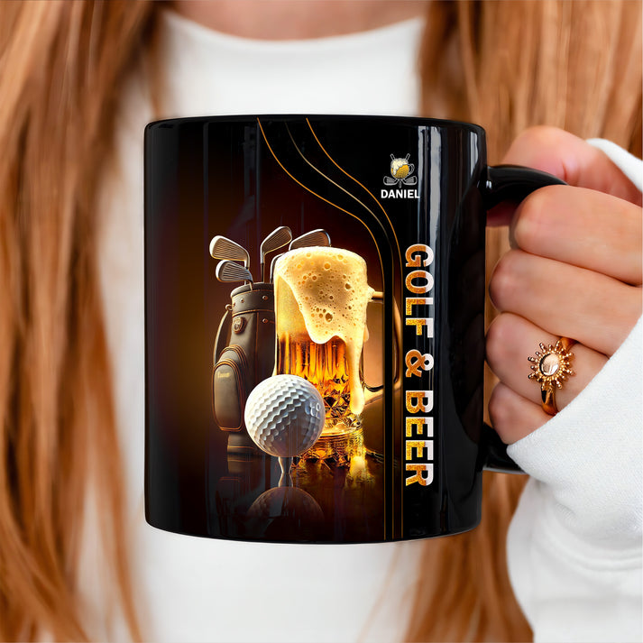 Custom Name Golf Mug, Golf And Beer Wordplay Design, Unique Men's Drinking Gift, Ceramic Tea Cup for Dad