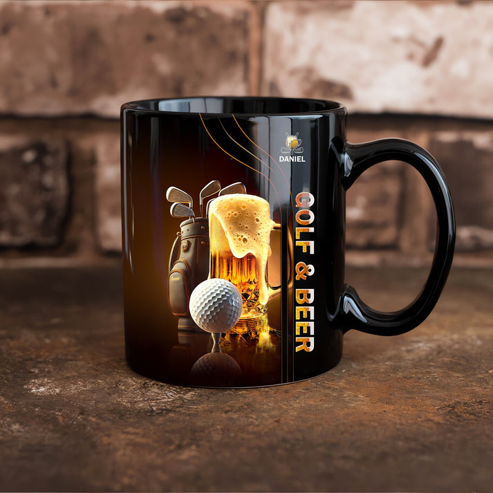 Custom Name Golf Mug, Golf And Beer Wordplay Design, Unique Men's Drinking Gift, Ceramic Tea Cup for Dad