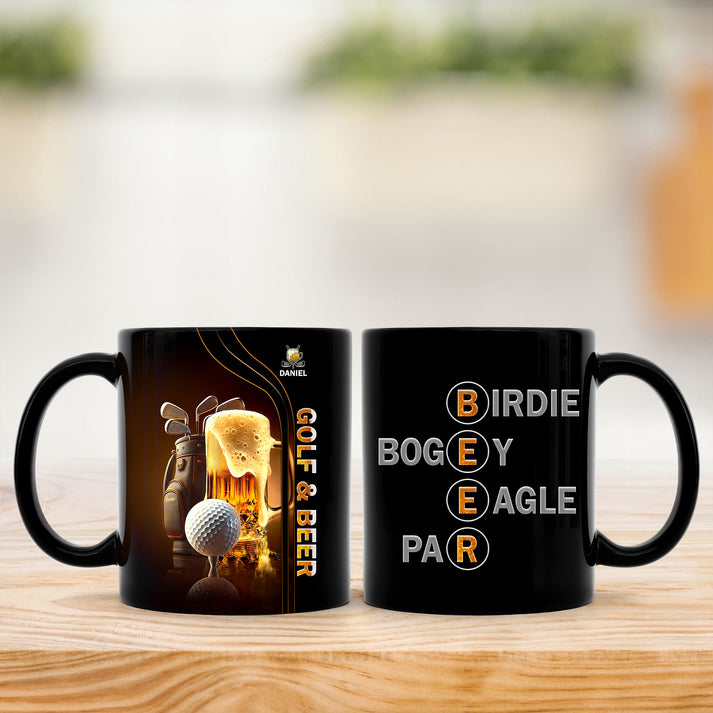 Custom Name Golf Mug, Golf And Beer Wordplay Design, Unique Men's Drinking Gift, Ceramic Tea Cup for Dad