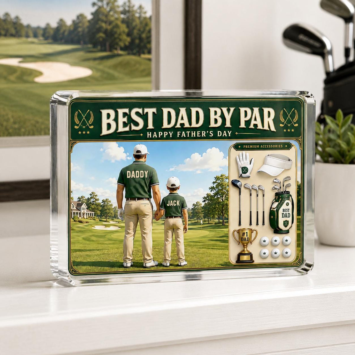 Personalized Golf Dad Acrylic Block, Custom Dad And Kids Photo Block, Best Dad By Par, Golfing Gift for Dad, Father's Day Gift for Dad