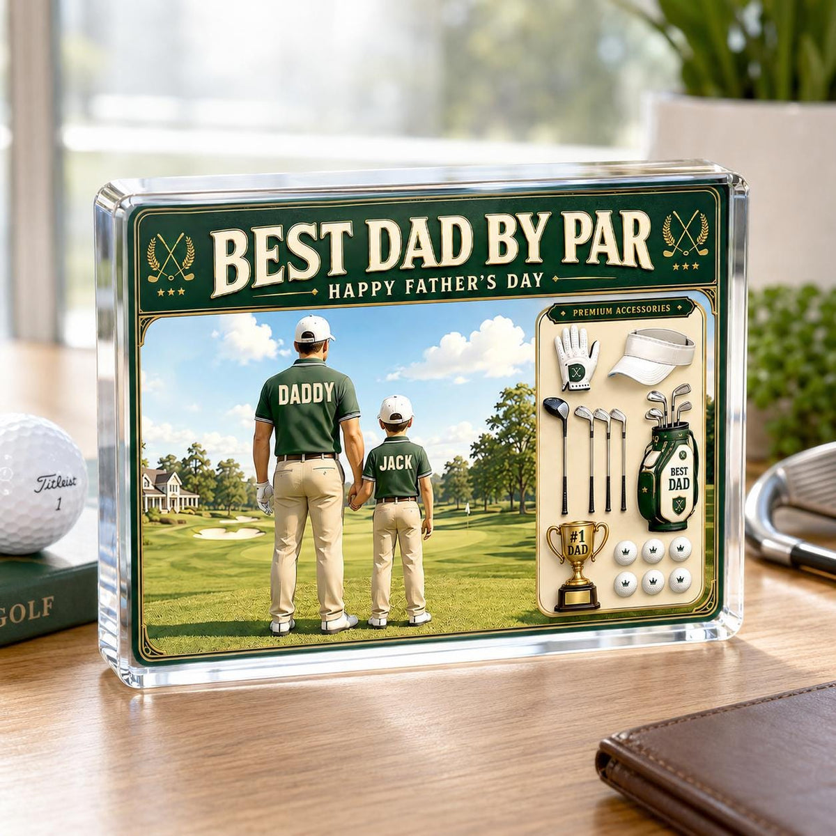 Personalized Golf Dad Acrylic Block, Custom Dad And Kids Photo Block, Best Dad By Par, Golfing Gift for Dad, Father's Day Gift for Dad