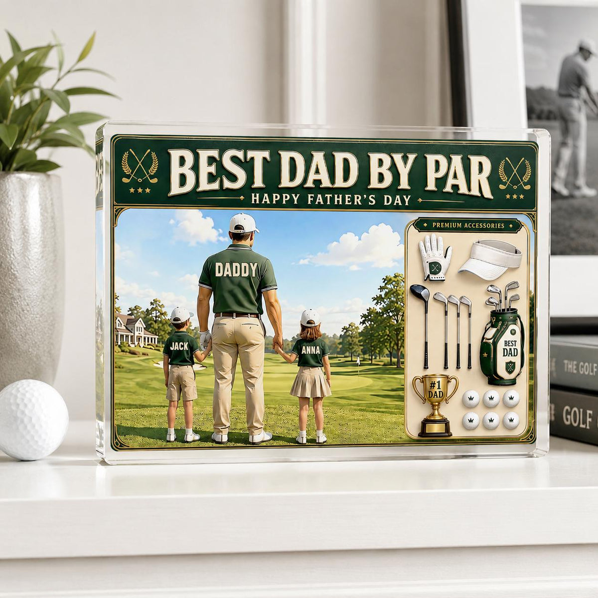 Personalized Golf Dad Acrylic Block, Custom Dad And Kids Photo Block, Best Dad By Par, Golfing Gift for Dad, Father's Day Gift for Dad