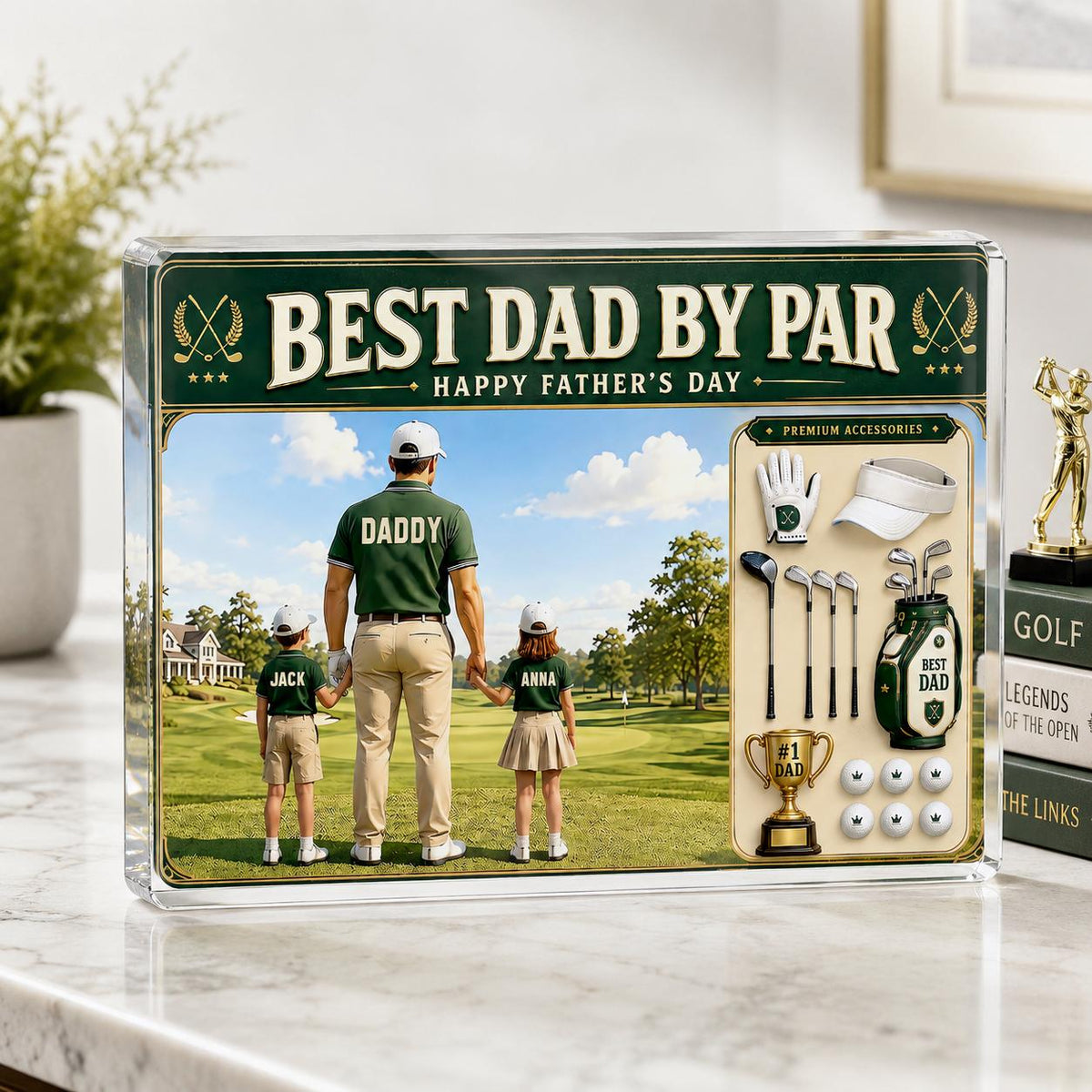 Personalized Golf Dad Acrylic Block, Custom Dad And Kids Photo Block, Best Dad By Par, Golfing Gift for Dad, Father's Day Gift for Dad