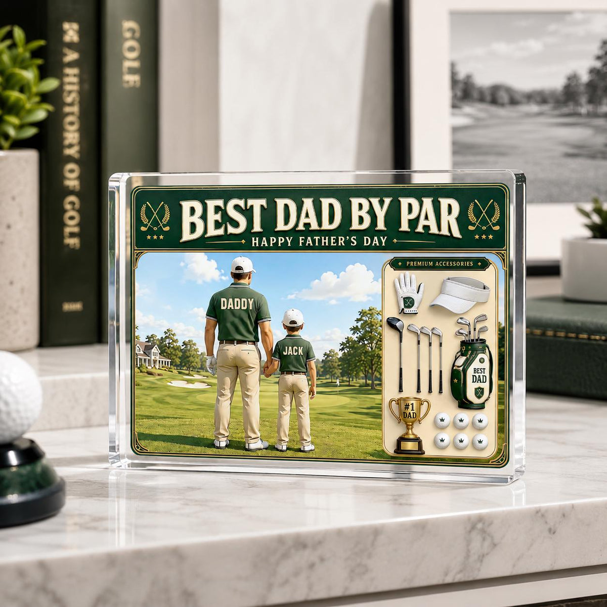 Personalized Golf Dad Acrylic Block, Custom Dad And Kids Photo Block, Best Dad By Par, Golfing Gift for Dad, Father's Day Gift for Dad