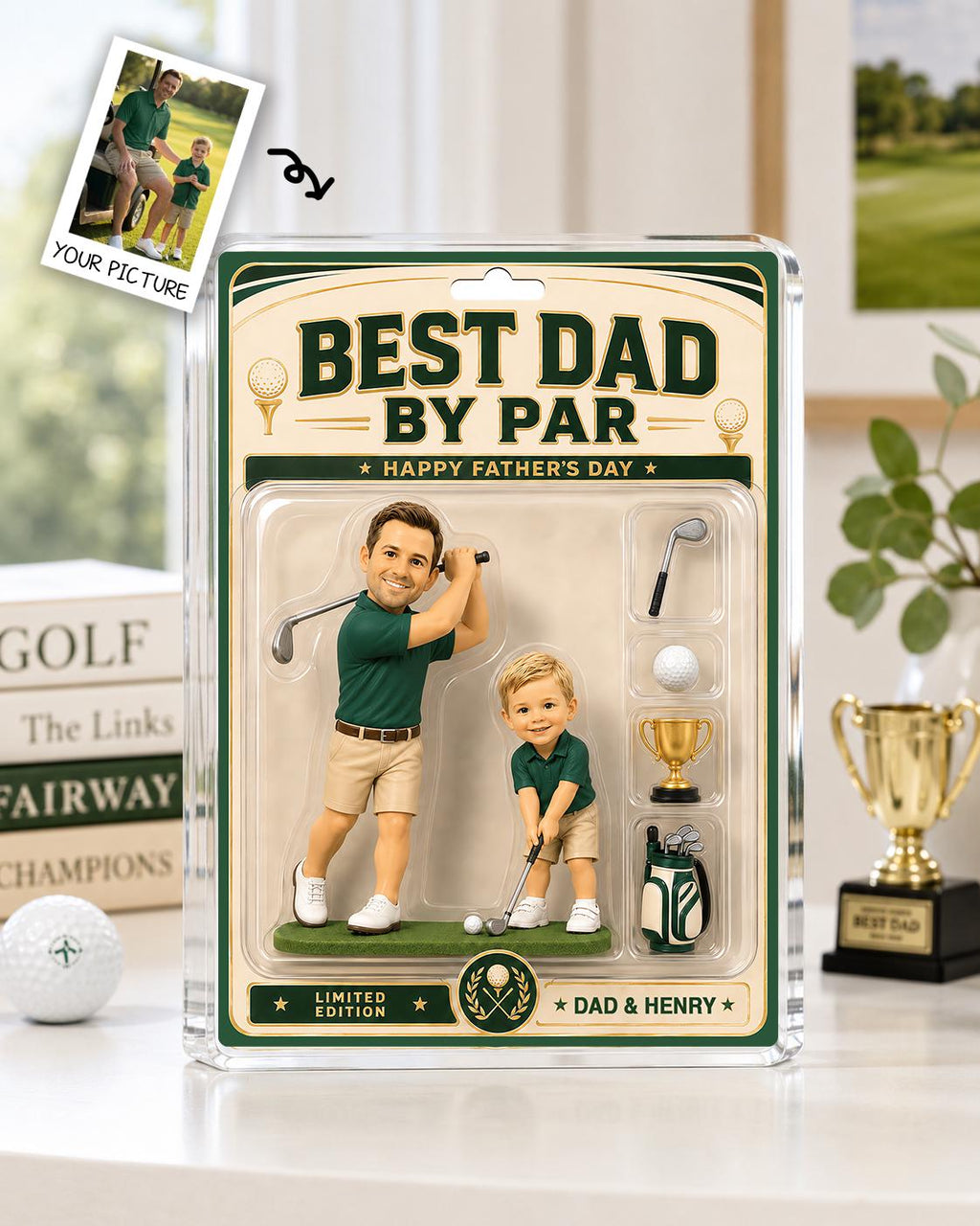 Personalized Golf Dad Acrylic Block, Custom Dad And Kids Photo Sign, Best Dad By Par, Golfing Gift for Dad, Father's Day Gift for Golf Lover