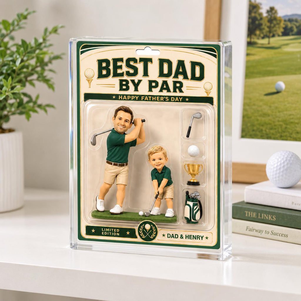 Personalized Golf Dad Acrylic Block, Custom Dad And Kids Photo Sign, Best Dad By Par, Golfing Gift for Dad, Father's Day Gift for Golf Lover