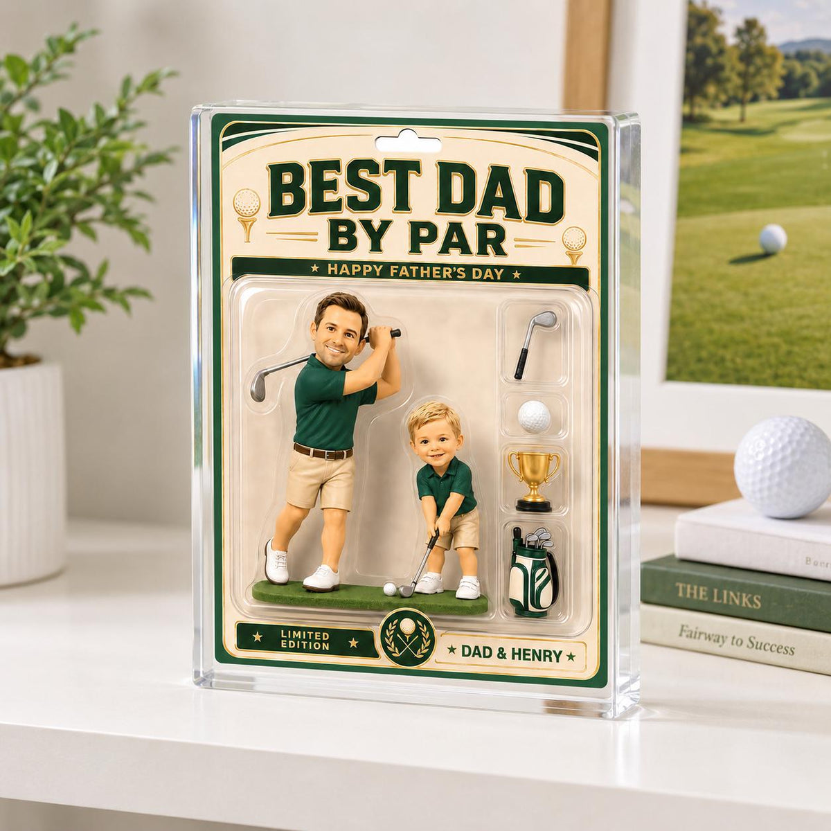 Personalized Golf Dad Acrylic Block, Custom Dad And Kids Photo Sign, Best Dad By Par, Golfing Gift for Dad, Father's Day Gift for Golf Lover