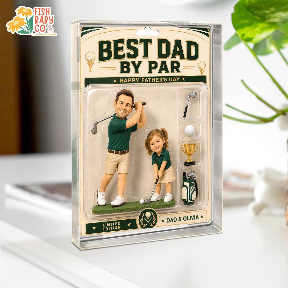 Personalized Golf Dad Acrylic Block, Custom Dad And Kids Photo Sign, Best Dad By Par, Golfing Gift for Dad, Father's Day Gift for Golf Lover