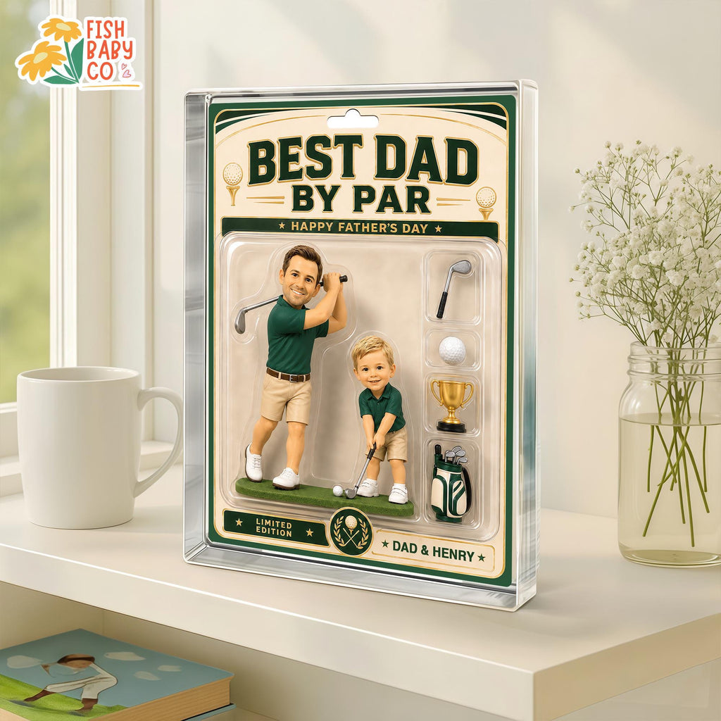 Personalized Golf Dad Acrylic Block, Custom Dad And Kids Photo Sign, Best Dad By Par, Golfing Gift for Dad, Father's Day Gift for Golf Lover