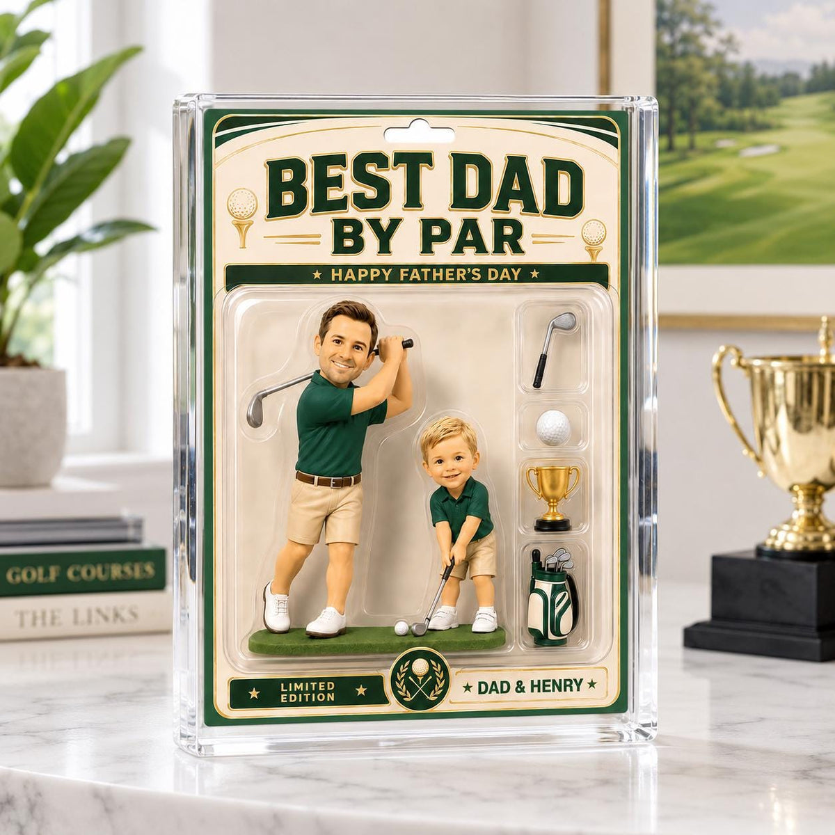 Personalized Golf Dad Acrylic Block, Custom Dad And Kids Photo Sign, Best Dad By Par, Golfing Gift for Dad, Father's Day Gift for Golf Lover