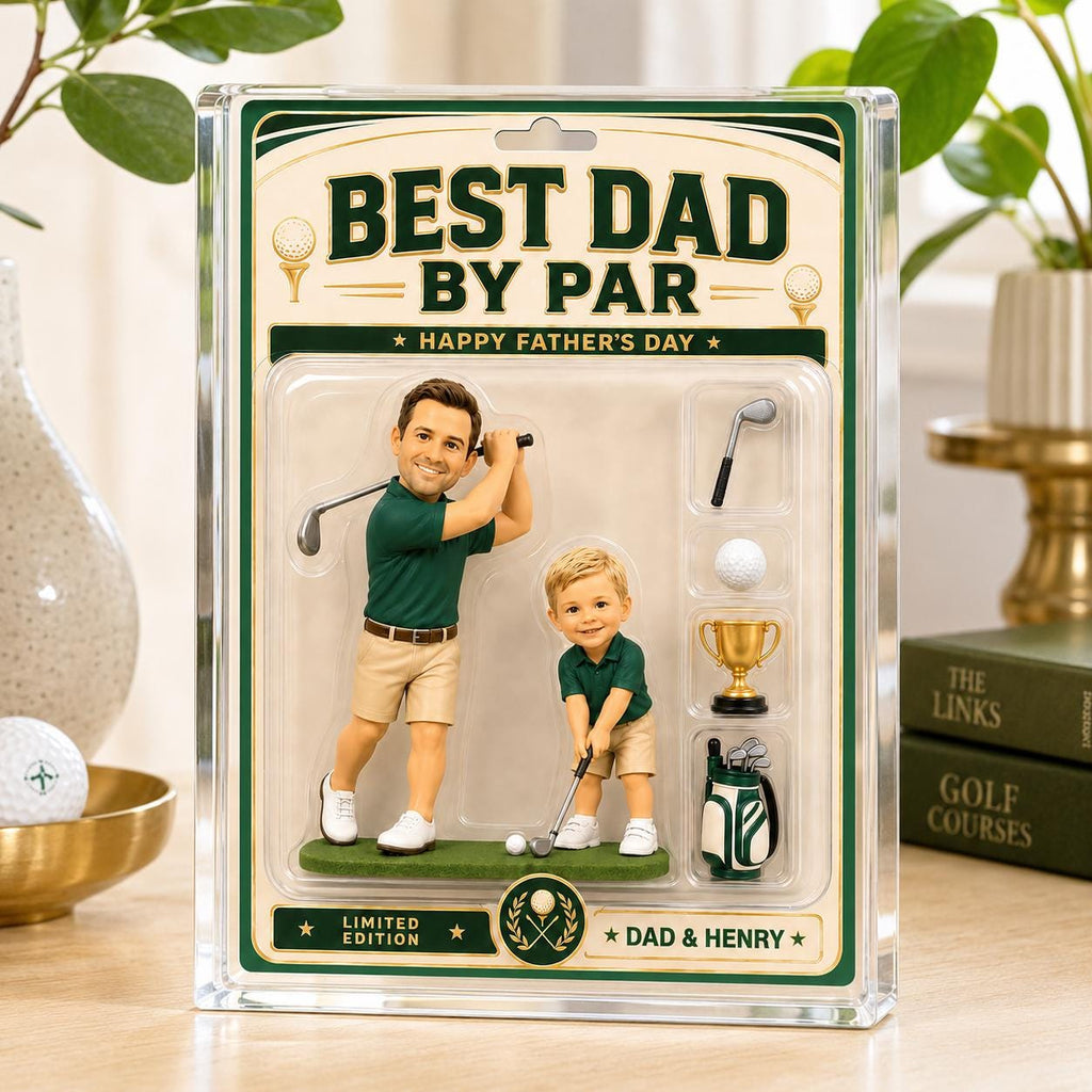 Personalized Golf Dad Acrylic Block, Custom Dad And Kids Photo Sign, Best Dad By Par, Golfing Gift for Dad, Father's Day Gift for Golf Lover