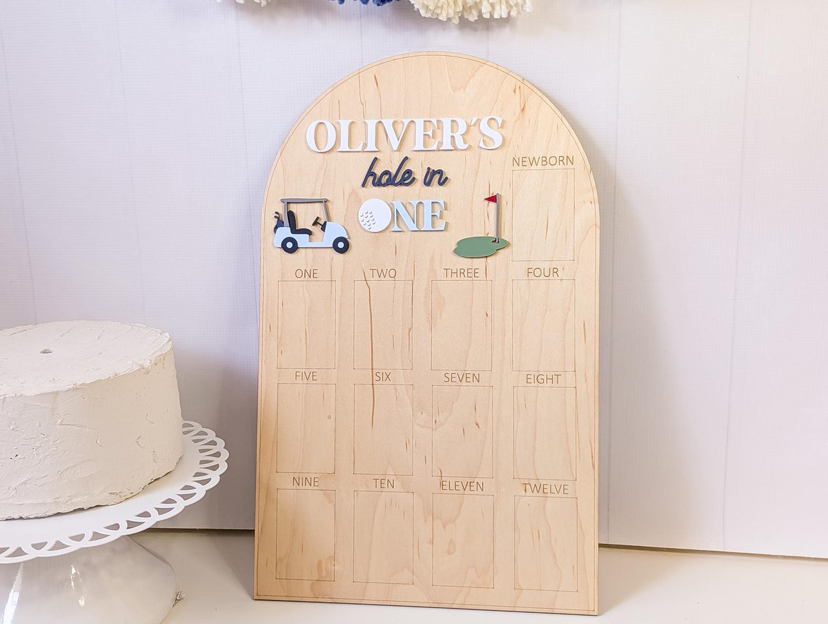 Personalized Hole in One, First Birthday Photo Board, Baby Girl Golf Birthday Party image 3