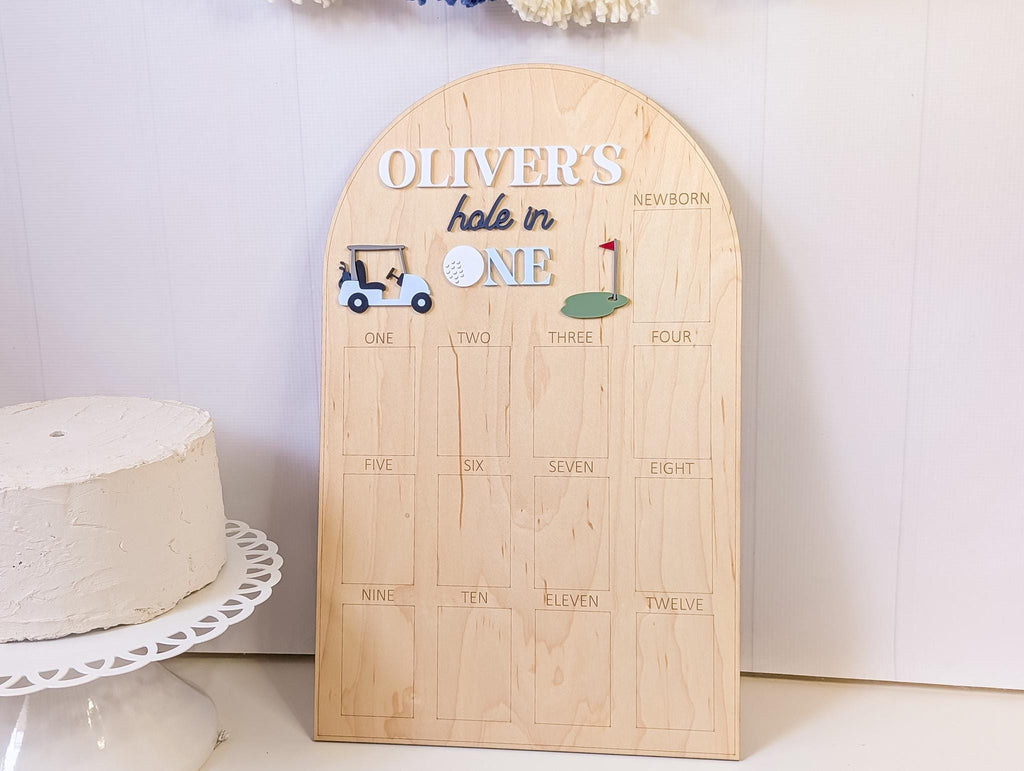 Personalized Hole in One, First Birthday Photo Board, Baby Girl Golf Birthday Party