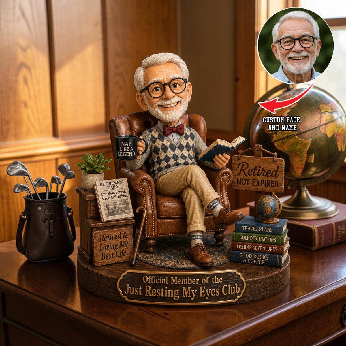 Personalized Retirement Statue, Custom Desk Decor, Grandfather Present, Man Cave Acrylic Keepsake image 1