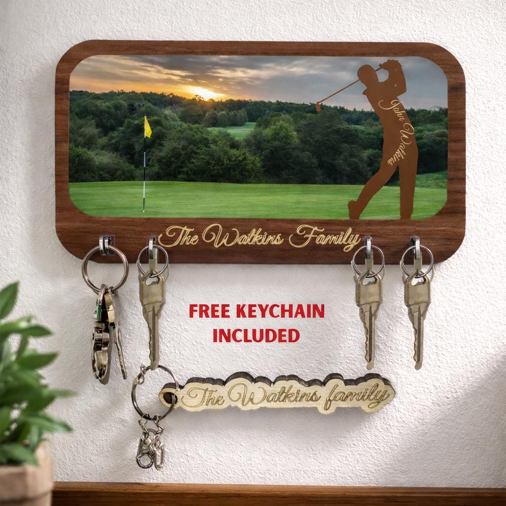 Personalized Sports Golf Key Hanger, Storage Wall Mount Shadow Box Wall Rack Organizer, Outdoor
