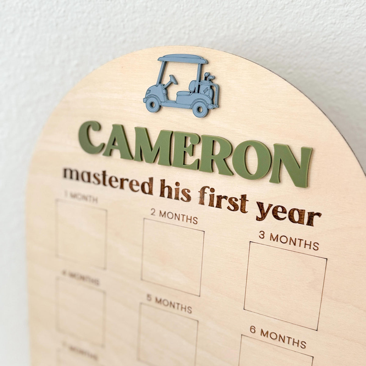 Personalized Wood Golf First Birthday Milestone Board:  12 Month Photo Display, Birthday Party Decor