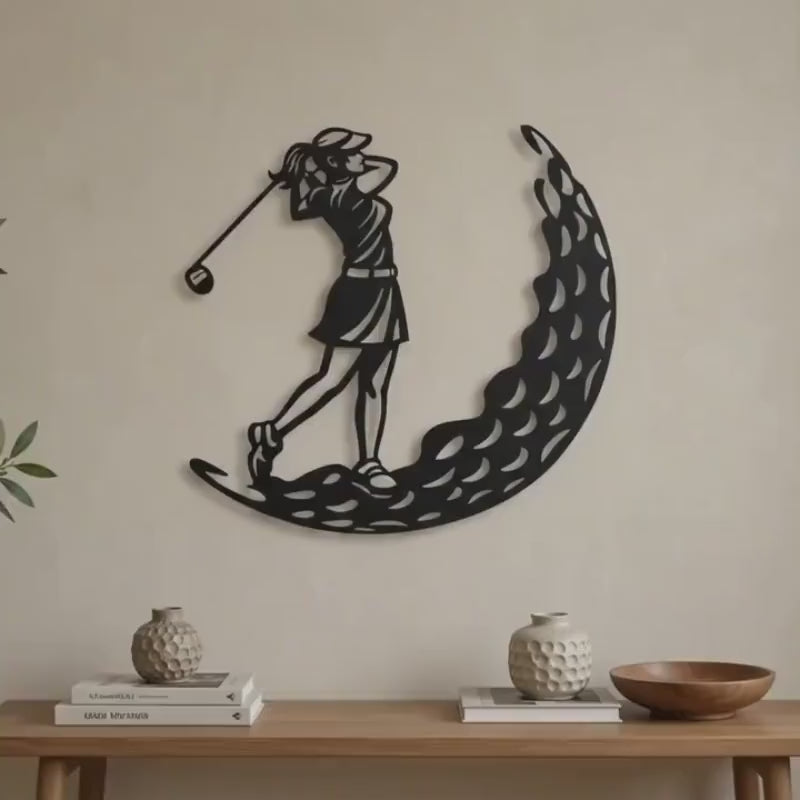 Golf Metal Wall Art, Woman Golfer Silhouette Wall Decor, 19th Hole Female Gift Moon Art. MWAGTP18